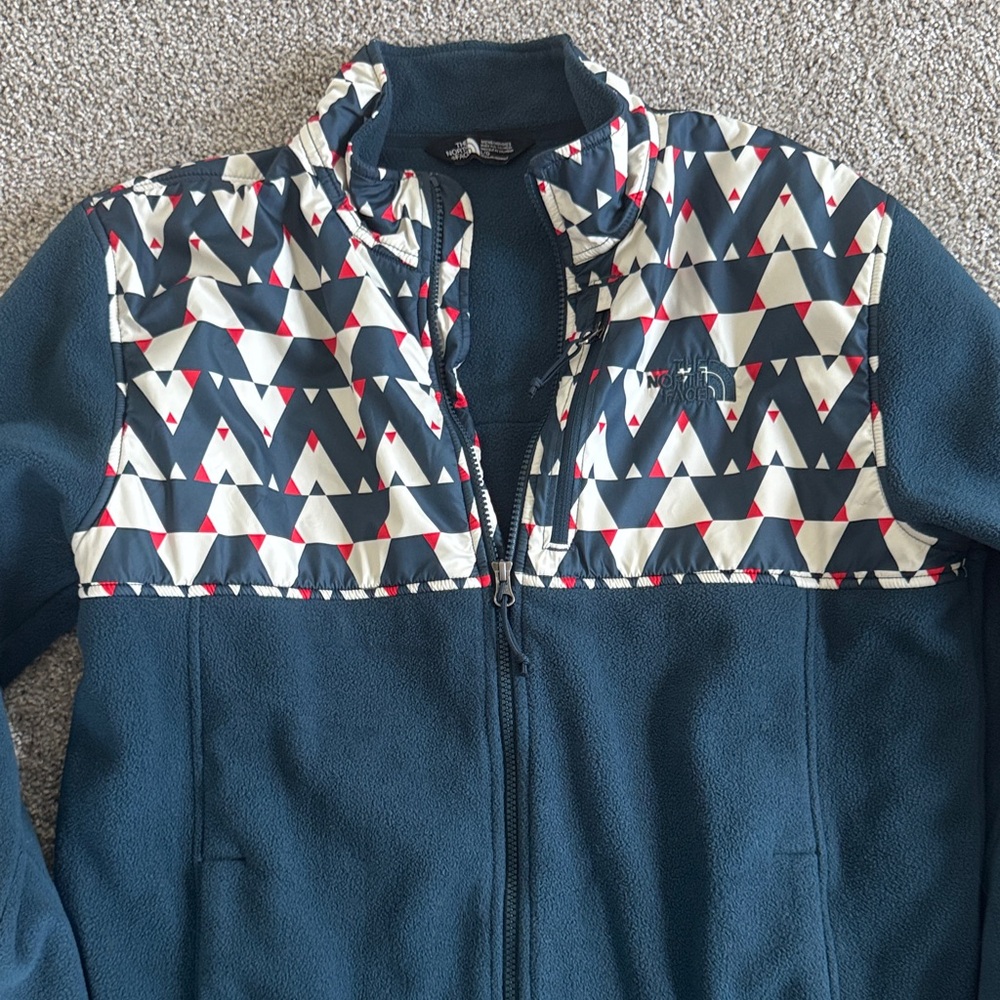 The North Face Men's Navy and Cream Patterned Fleece Jacket